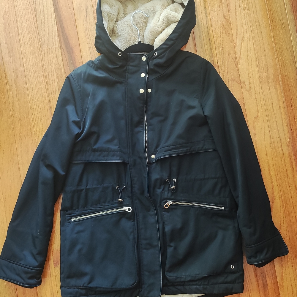 Black Hooded Parka with Faux Fur Lining